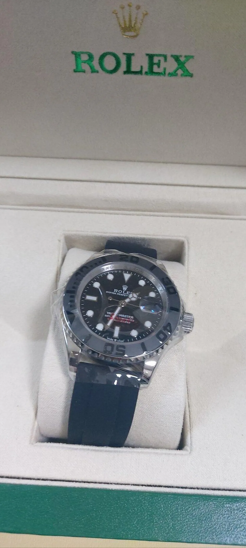 로렉스 요트마스터 블랙 은장 우레탄 44mm