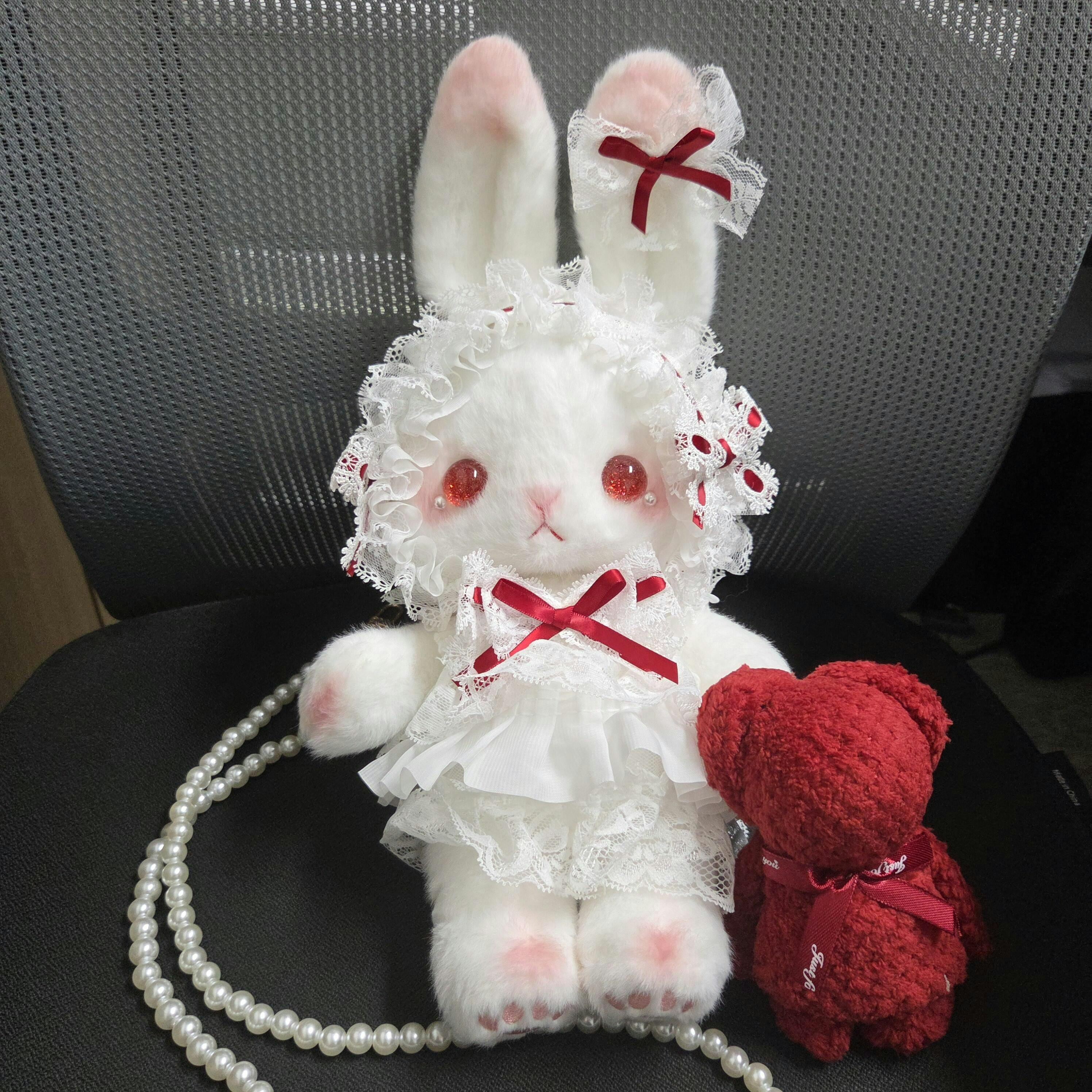 Plush Bunny Lolita Bag, Detachable Pearl Chains