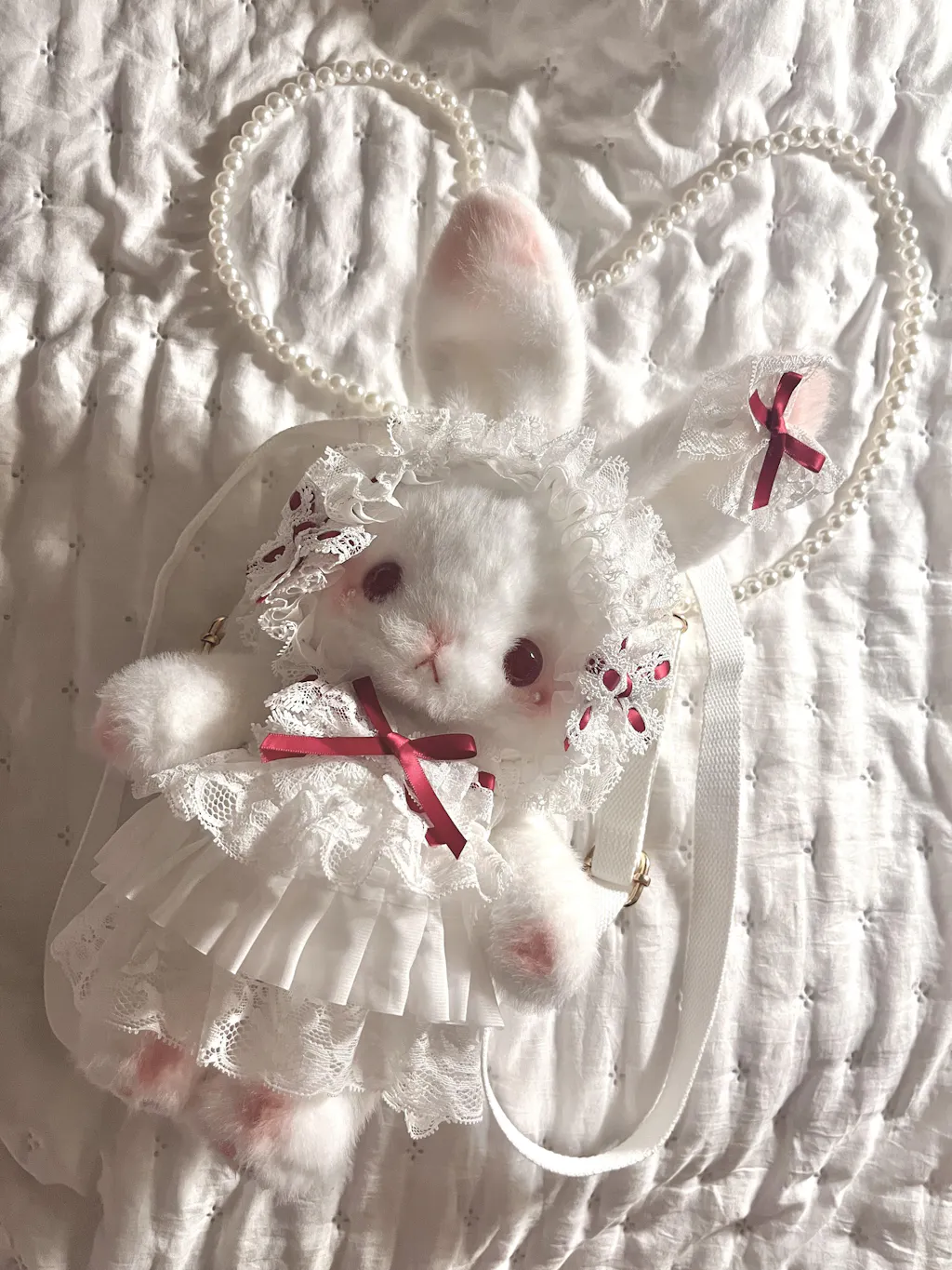 Plush Bunny Lolita Bag, Detachable Pearl Chains