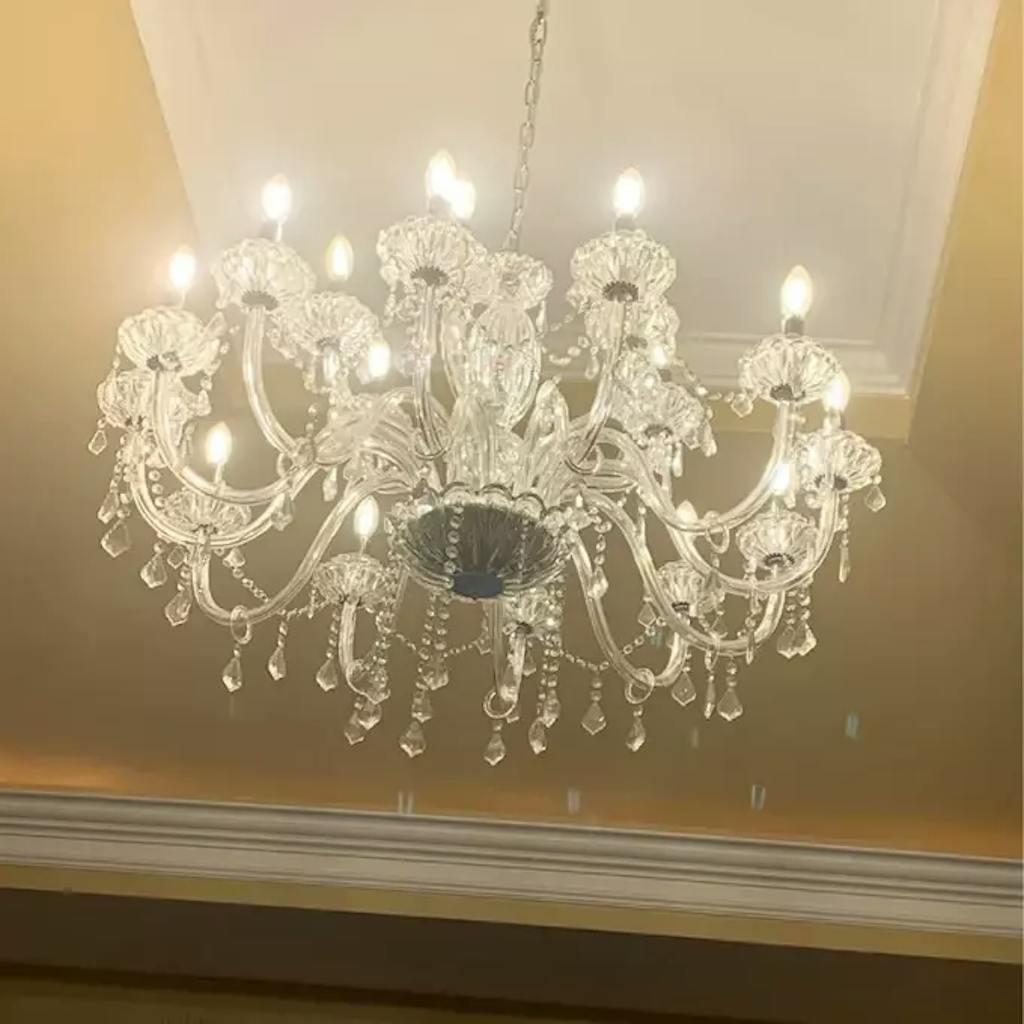 12-light Electroplated Chrome Crystal And Glass Classic/traditional Chandelier For Living Room/bedroom #MX17020-12-P