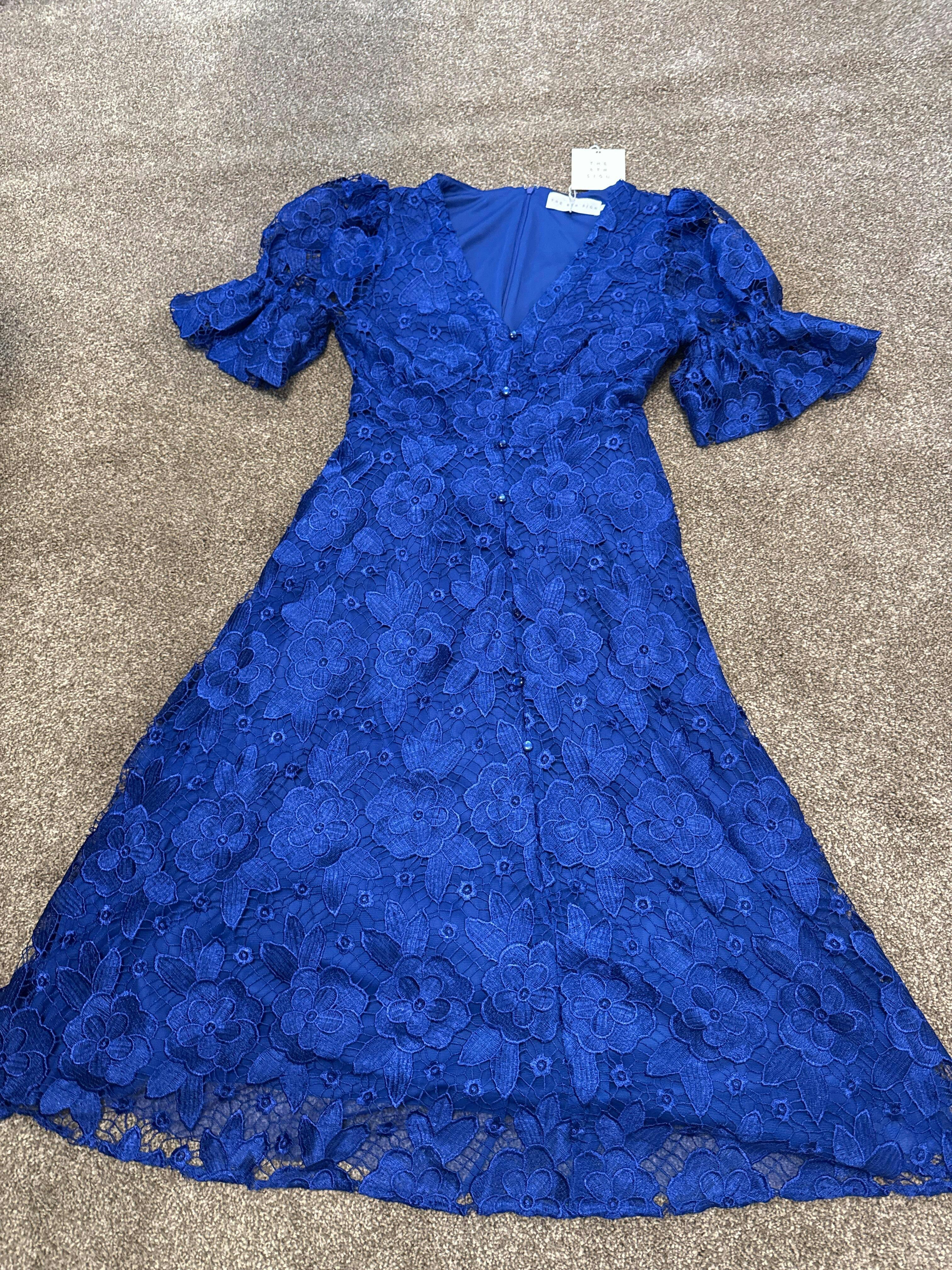 CALLIE LACE PUFF SLEEVE FULL SKIRT DRESS - ROYAL BLUE – 8thsign