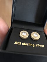 【King Ice】.925 Sterling Silver Button Brilliant-Cut Button Stud Earrings | Sterling Silver