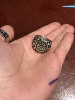 Vegvisir and Jormungand Silvered Bronze Ring