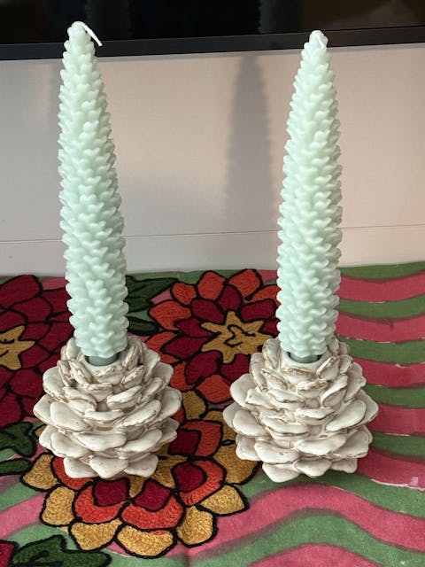 Stoneware Pinecone Shaped Taper Holder