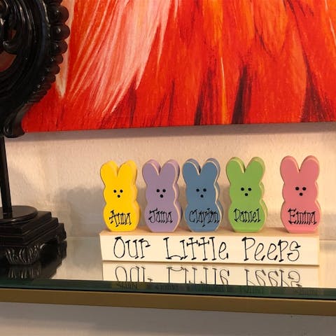 Easter Peeps Marshmallow Family - Personalized Custom Add-On Wooden Blocks - Easter Gift For Family Members, Grandma, Mom