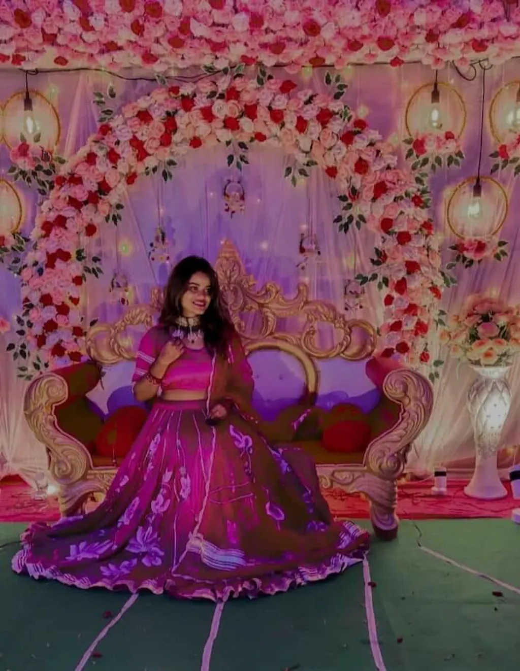 Magenta Pink Embroidered Lehenga Set