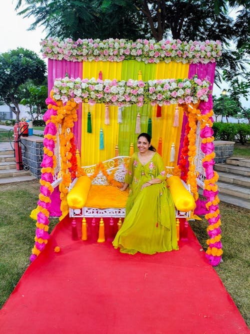 Cyber Lime Floral Handpainted Georgette Fusion Wear