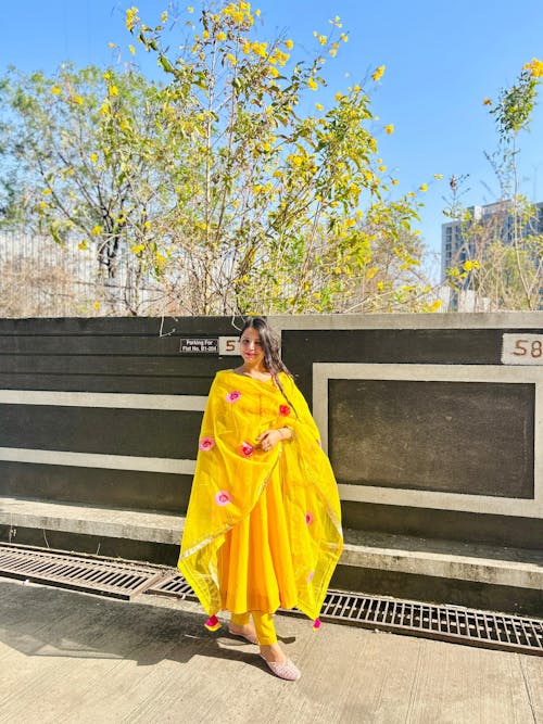 Yellow Organza Handpainted Suit Set