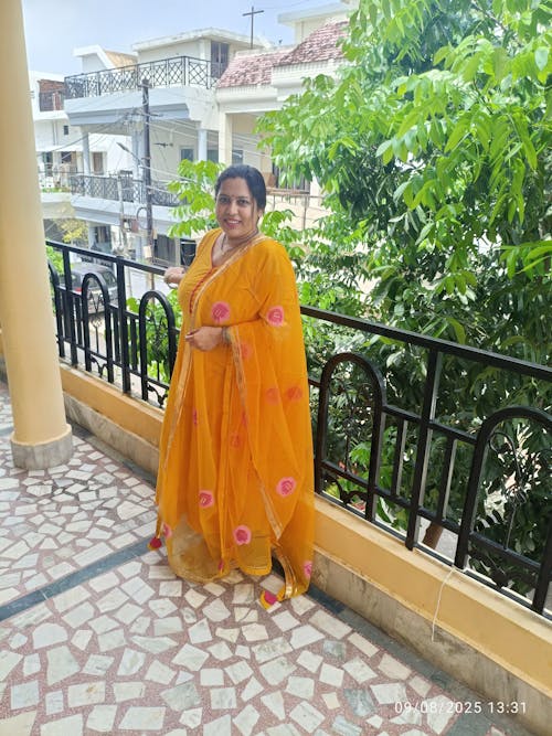 Yellow Organza Handpainted Suit Set