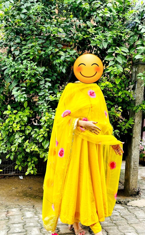 Yellow Organza Handpainted Suit Set