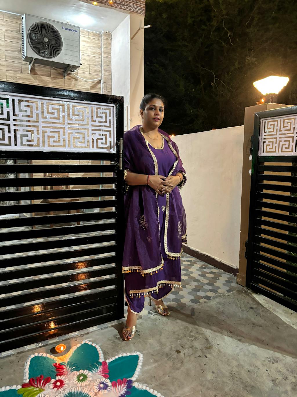 Swarna Purple Embroidered Chanderi Suit Set