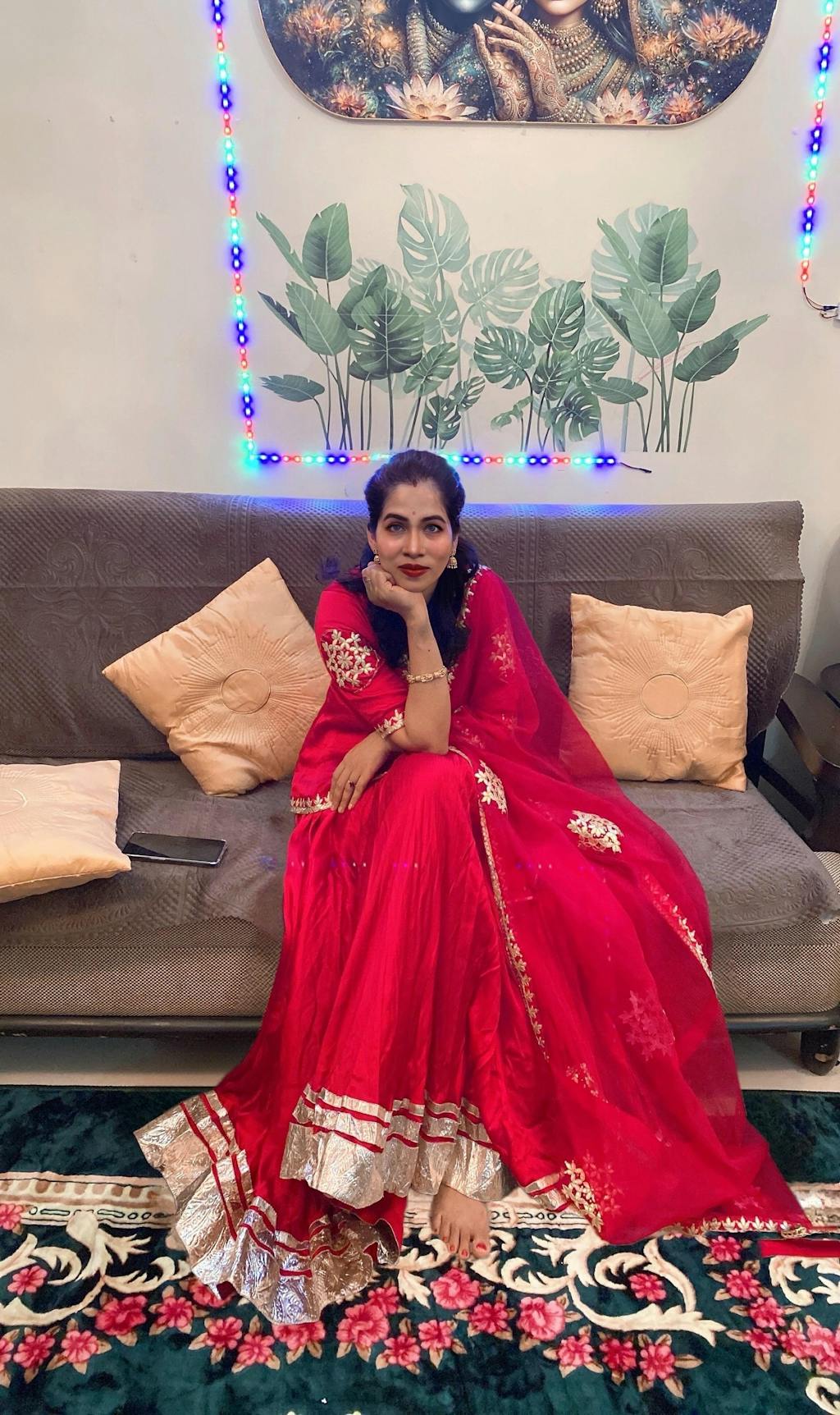 Mehka Red Solid Satin Lehenga Set