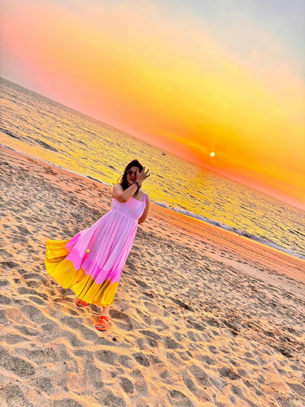 Sparrow Pink Green Colour Blocking Embroidered Cotton Dress