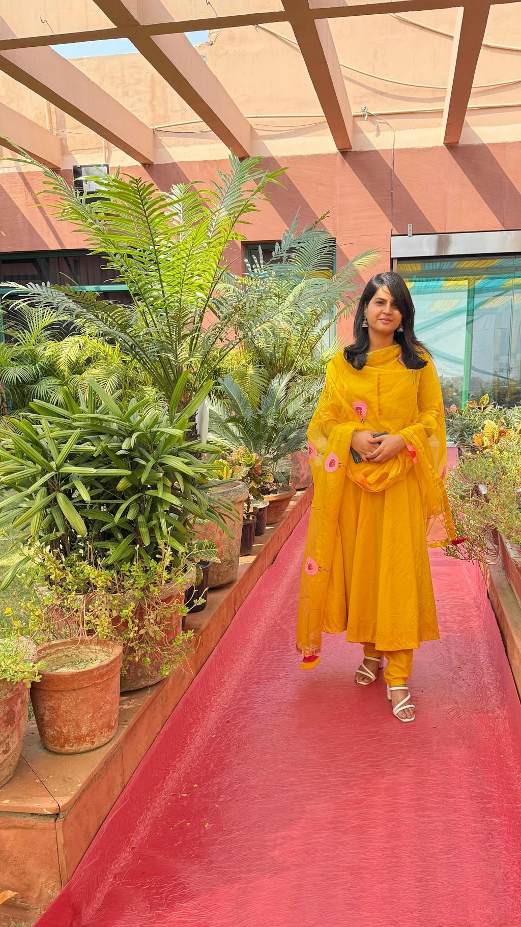 Yellow Organza Handpainted Suit Set