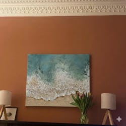 “Coastal Waves & Sands” - Turquoise, White & Beige Beach Scene Painting On Canvas DLZ252