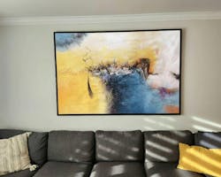 “Yellow - Blue Abstract Fusion” Abstract Expressionist Painting On Canvas DLZ156