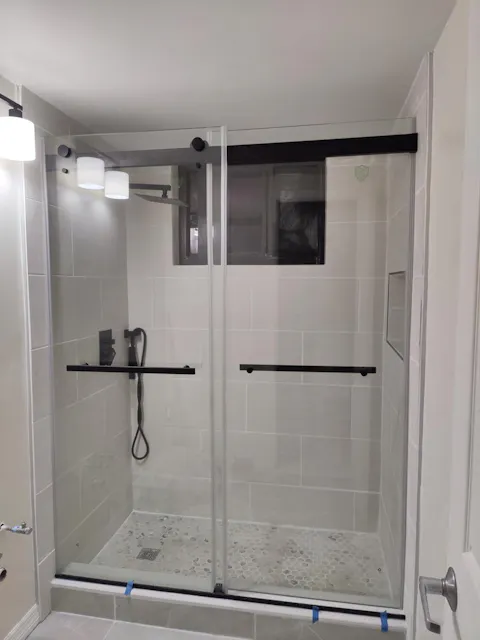 Vantelle-S Series 48" x 74" Frameless Double Sliding Shower Door with Soft-Close in Matte Black
