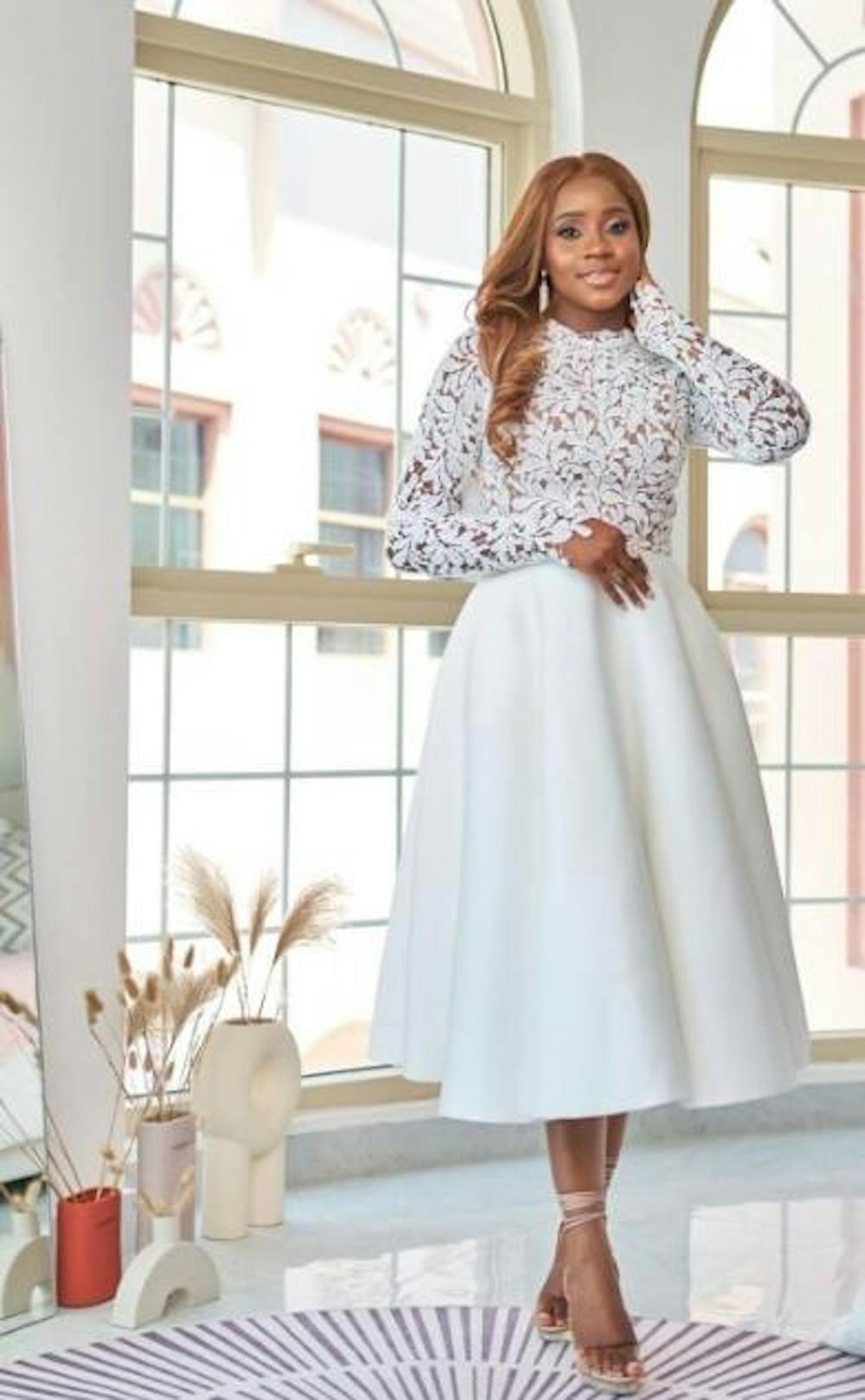 Elegant Lace Paneled A-line Swing Dress