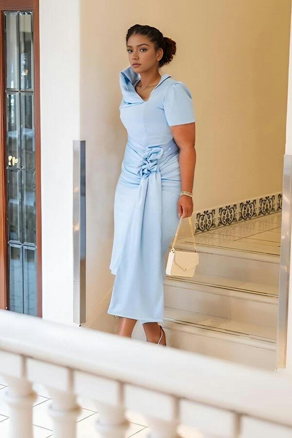 Vintage Asymmetrical Neck Ruched Dress