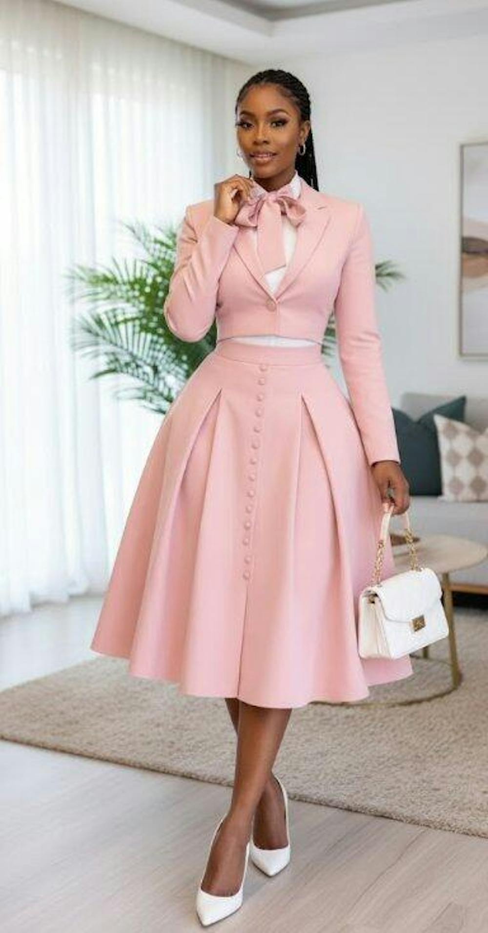 Chic Single Button Cropped Blazer & Skirt Set
