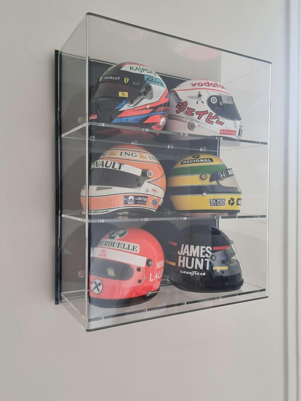 Acrylic Wall Display Case for Six 12 Scale Model F1/GP Helmets
