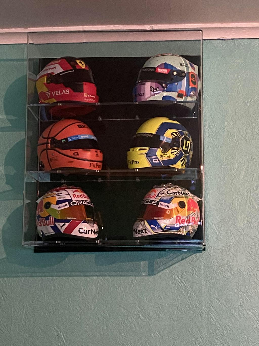 Acrylic Wall Display Case for Six 12 Scale Model F1/GP Helmets