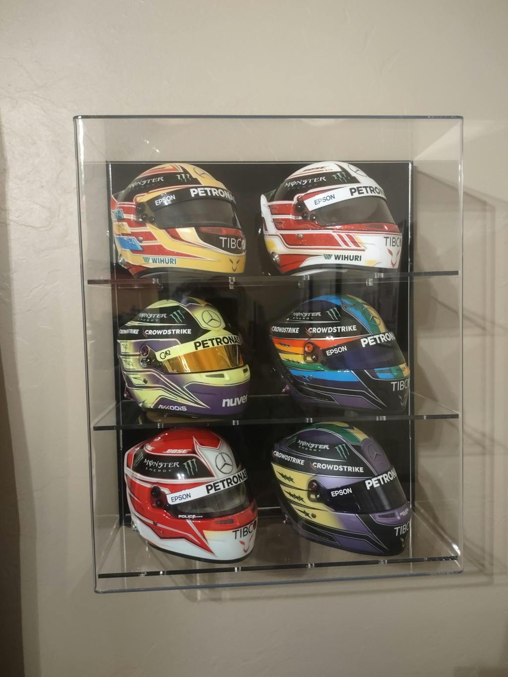 Acrylic Wall Display Case for Six 12 Scale Model F1/GP Helmets