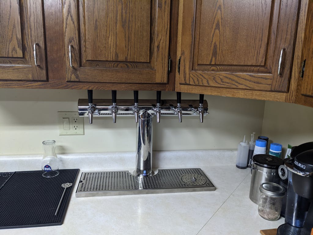 Surface Mount Drip Tray with Cut Out and Offset Drain and Rinser Hole | 8" X 24" X ¾" | 6" Flange | SS #4