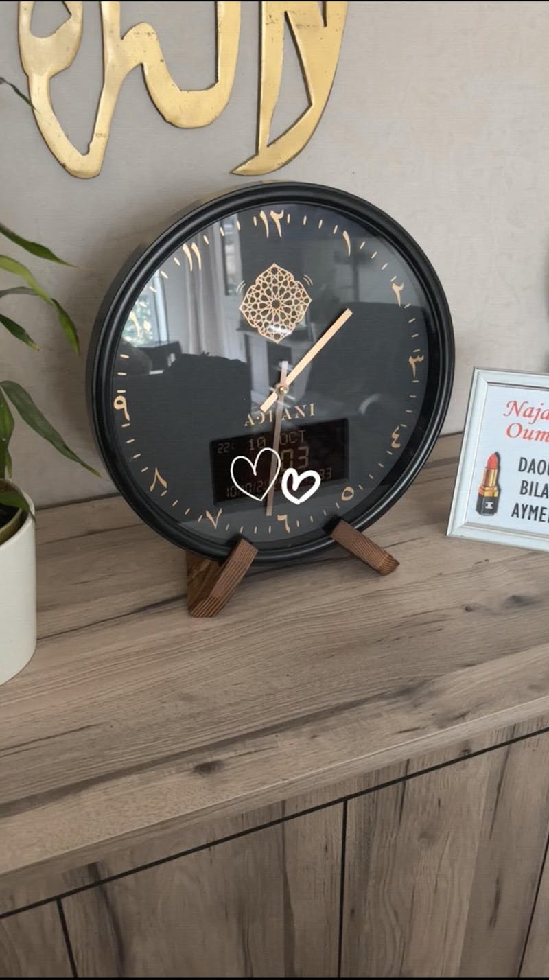 Horloge Adhan design moderne - Noire - Chiffres indiens