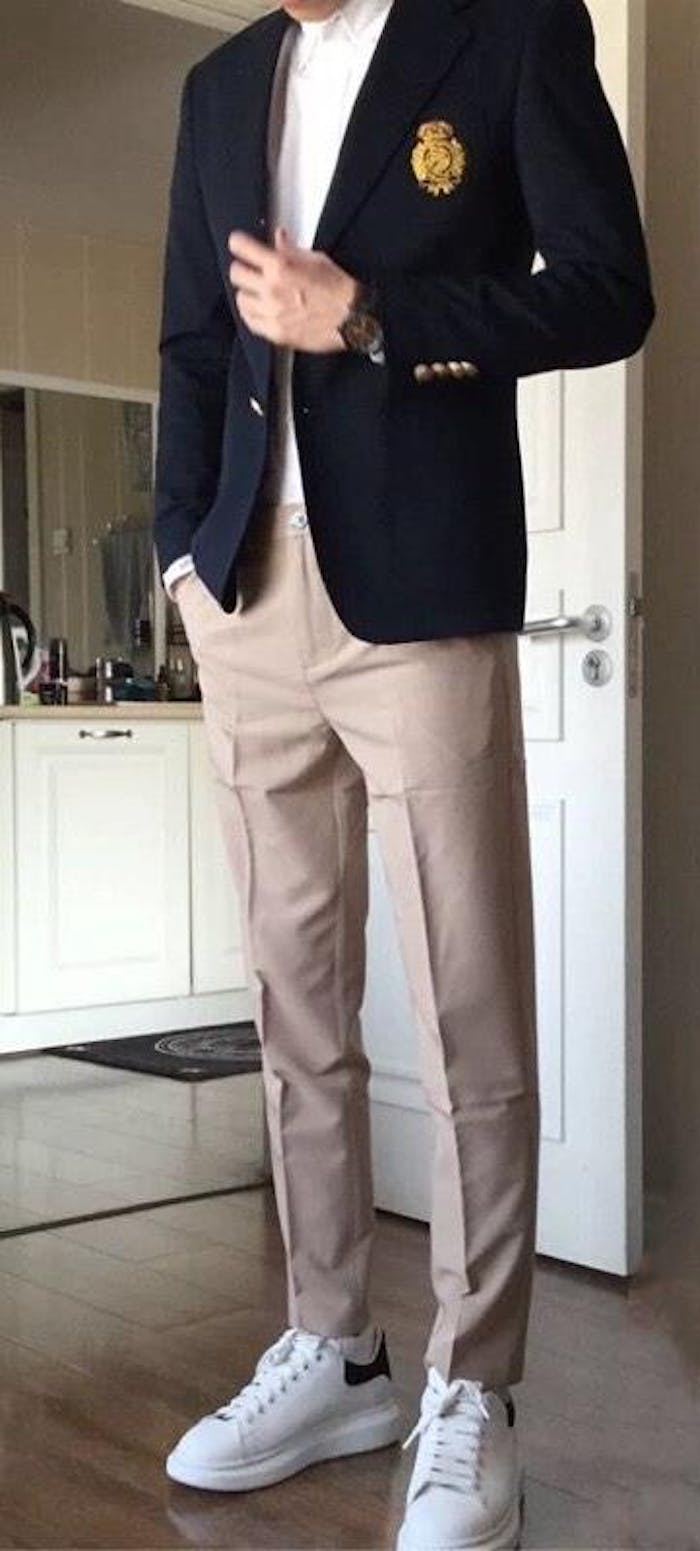 Aesido Navy Double Button Notch Lapel Men's Blazer