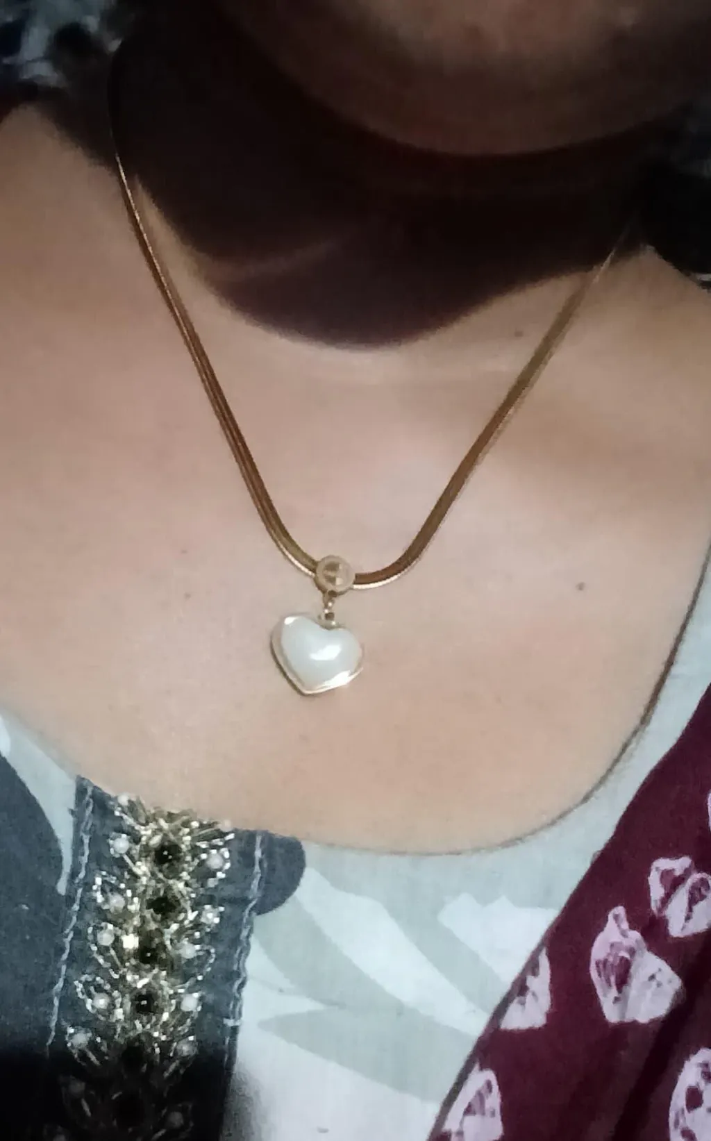 Stainless Steel Pearl Love Heart Pendant 18K Gold Plated Necklace