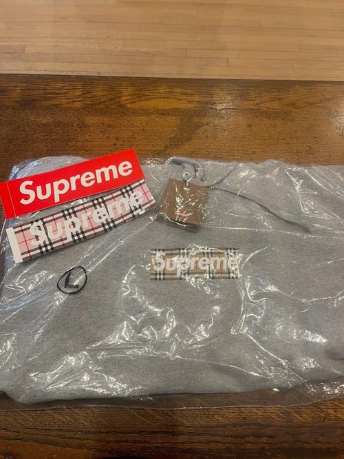 Supreme Burberry Box Logo Hooded Sweatshir Heather Grey