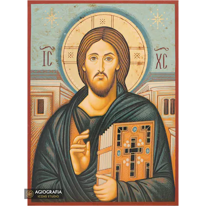 Jesus Christ of Sinai Gold Print Greek Icon with Aged Gold Foil