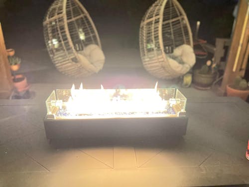 28-Inch Rectangle Fire Pit, 40000BTU Outdoor Propane Fire Pit, Wind-Resistant Firepits, Durable Iron Stylish Glass Beads Design