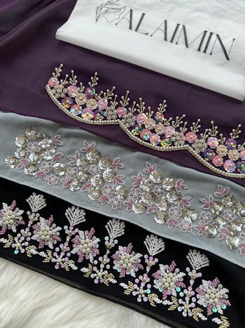 SHAGUN| FESTIVE PARTY WEAR LUXURY HANDWORK GREY HIJAB