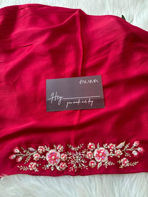 BAAG E BAHAR| LUXURY THREADWORK AND HANDWORK RED HIJAB