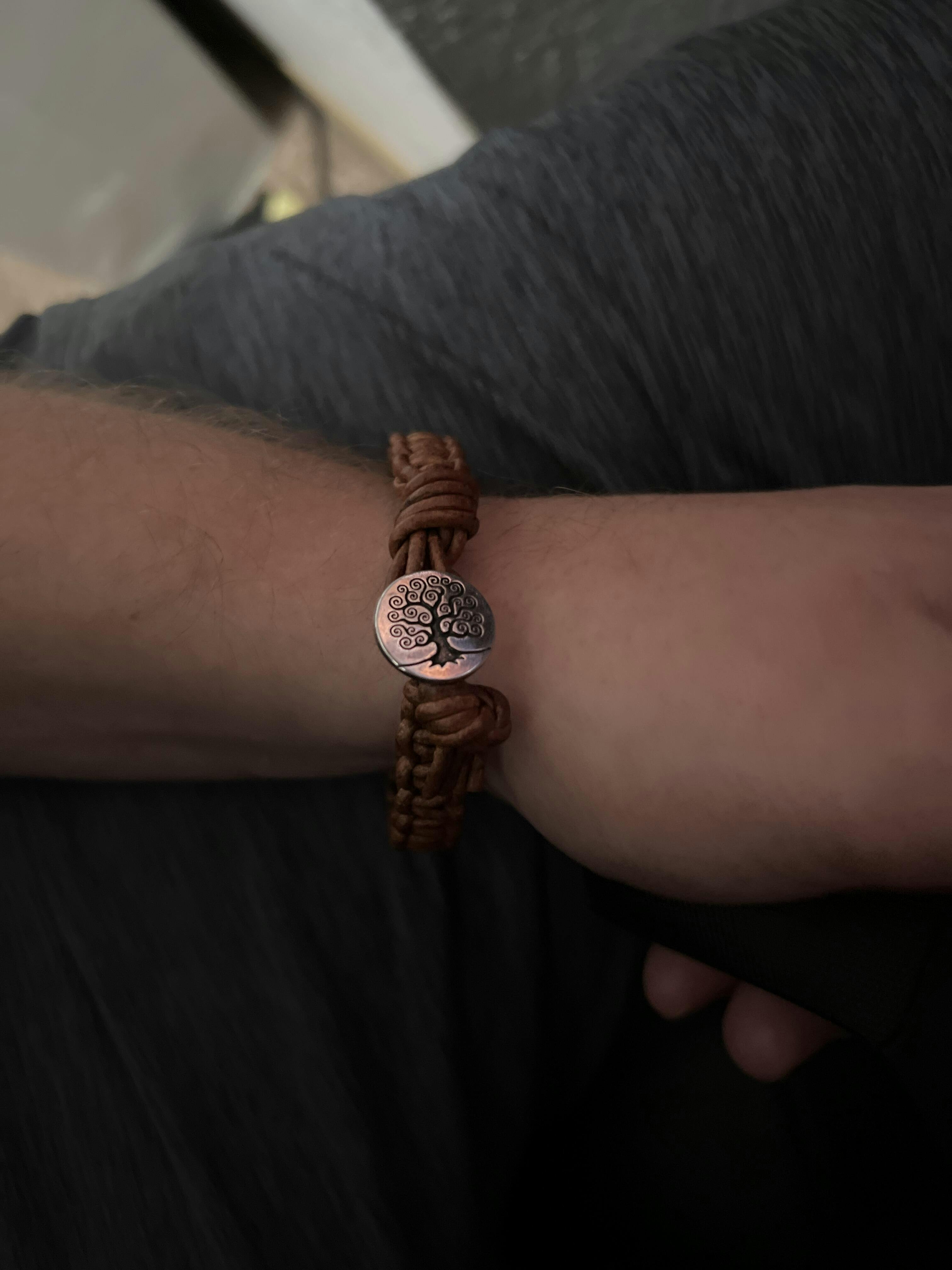 Large Mens Tree of Life Earth Color Macrame Leather Bracelet