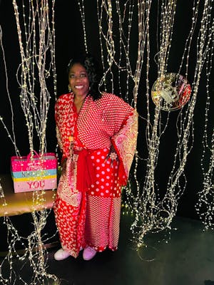 Tanzania Satin Kimono Robe -  Open Front Red Polka Dot Paisley Blend