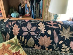 Autumn Tapestry Throw – Black Woven Blanket with Burnt Orange Fall Leaves