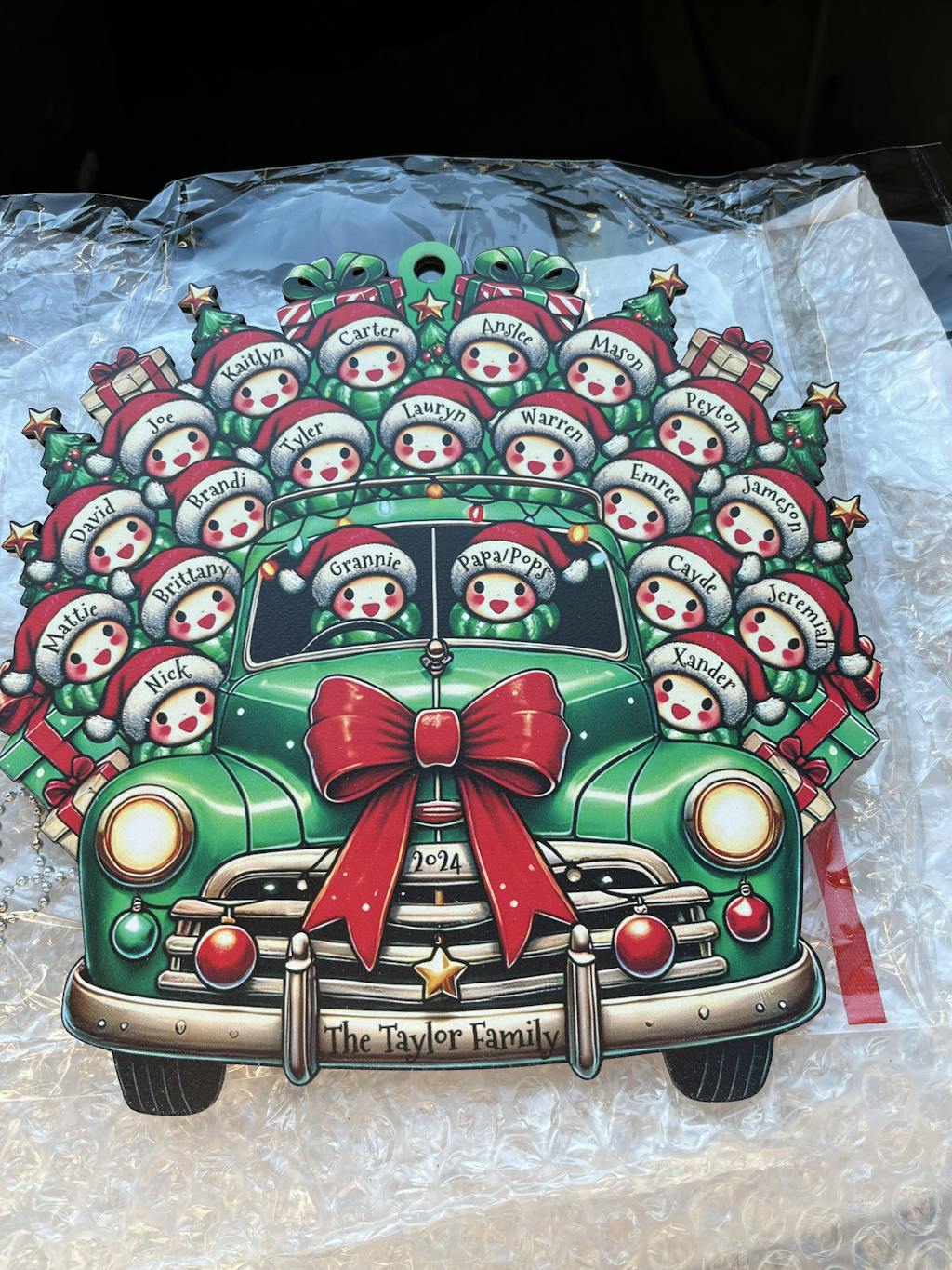 Snowman Santa Hats Christmas Vintage Car Ornament - Personalized Custom Wood Ornament, Custom Shaped - FAM177_WDO