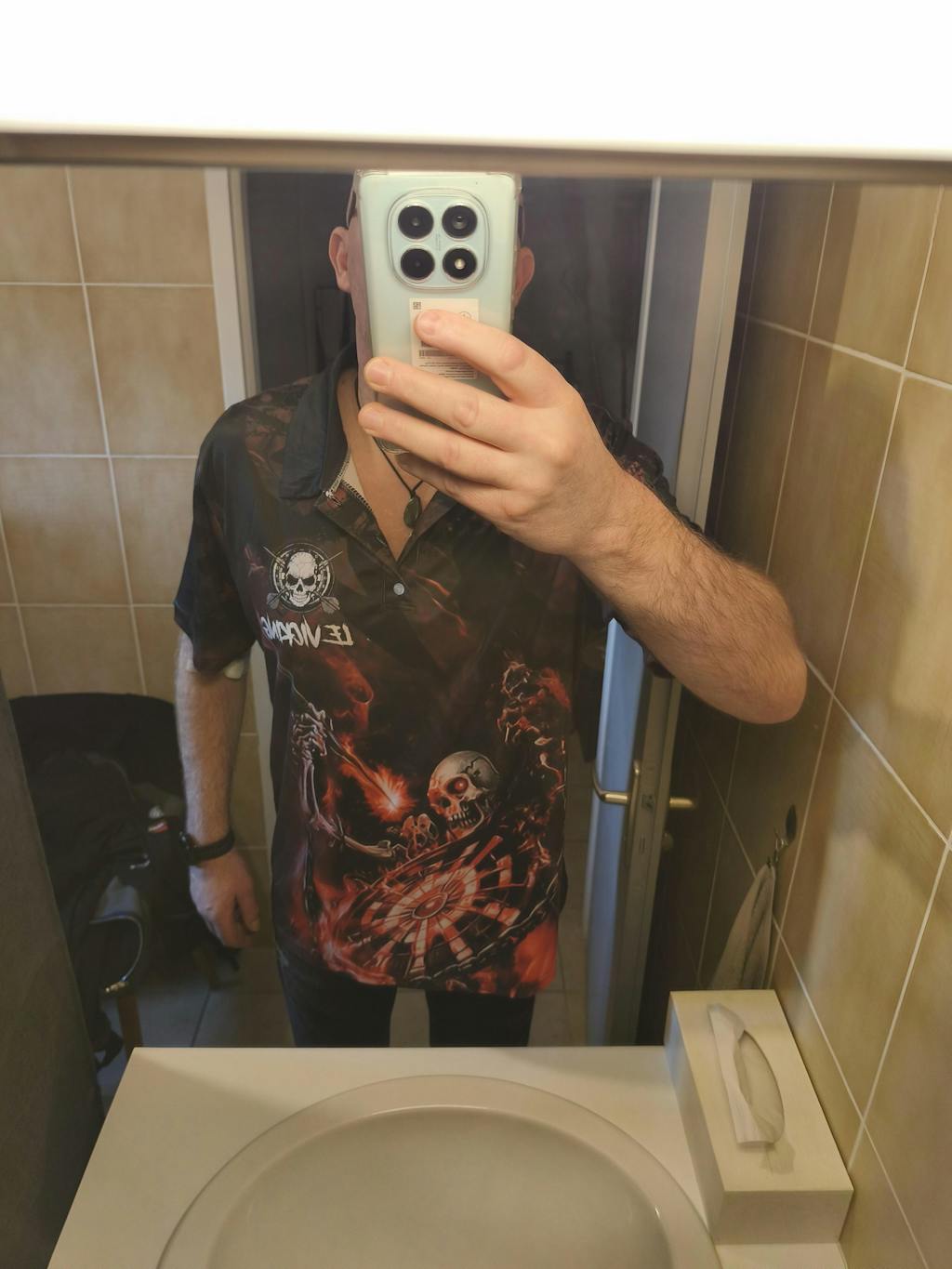 T-shirt Polo Darts Skull Personnalisé – Style Gothique Flamme | Vêtements Équipe Fléchettes Homme - A06172501