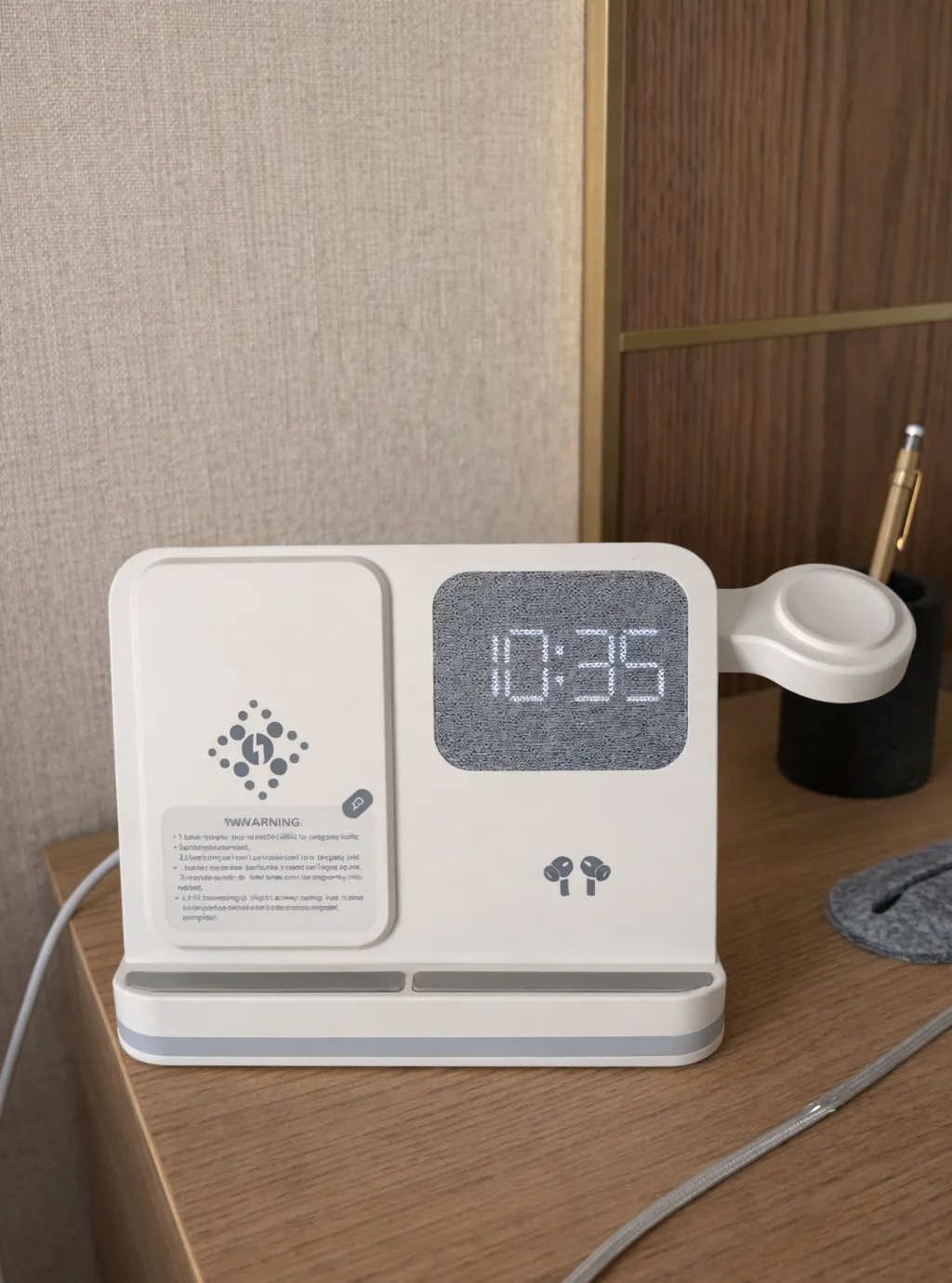 6-in-1 Wireless Charging Station with Alarm Clock & LED Light – Phone, Watch & Earbuds Charger