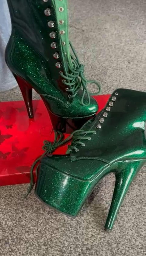 Pleaser Adore 1020GP Womens 7" Heel, Platform Front Lace Pole Dance Ankle Boots