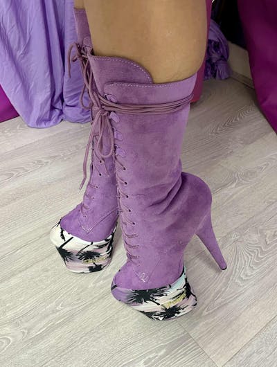 Pleaser Flamingo 1050FS Platform Front Lace Calf Length Pole Dance Boots