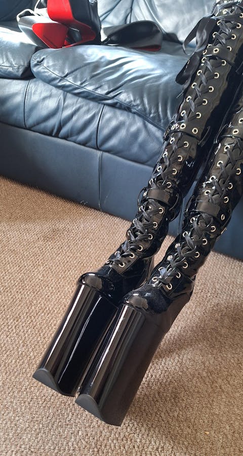 Pleaser Beyond 3028 Womens 10" Heel, Platform Front Lace, Stretch Fit Thigh-High Boots with Buckles