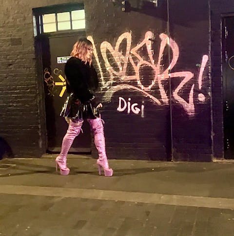 Pleaser Adore 3021GP Womens 7" Heel, Platform Stretch Fit, Front Lace Thigh-High Peep-Toe Pole Dance Boots