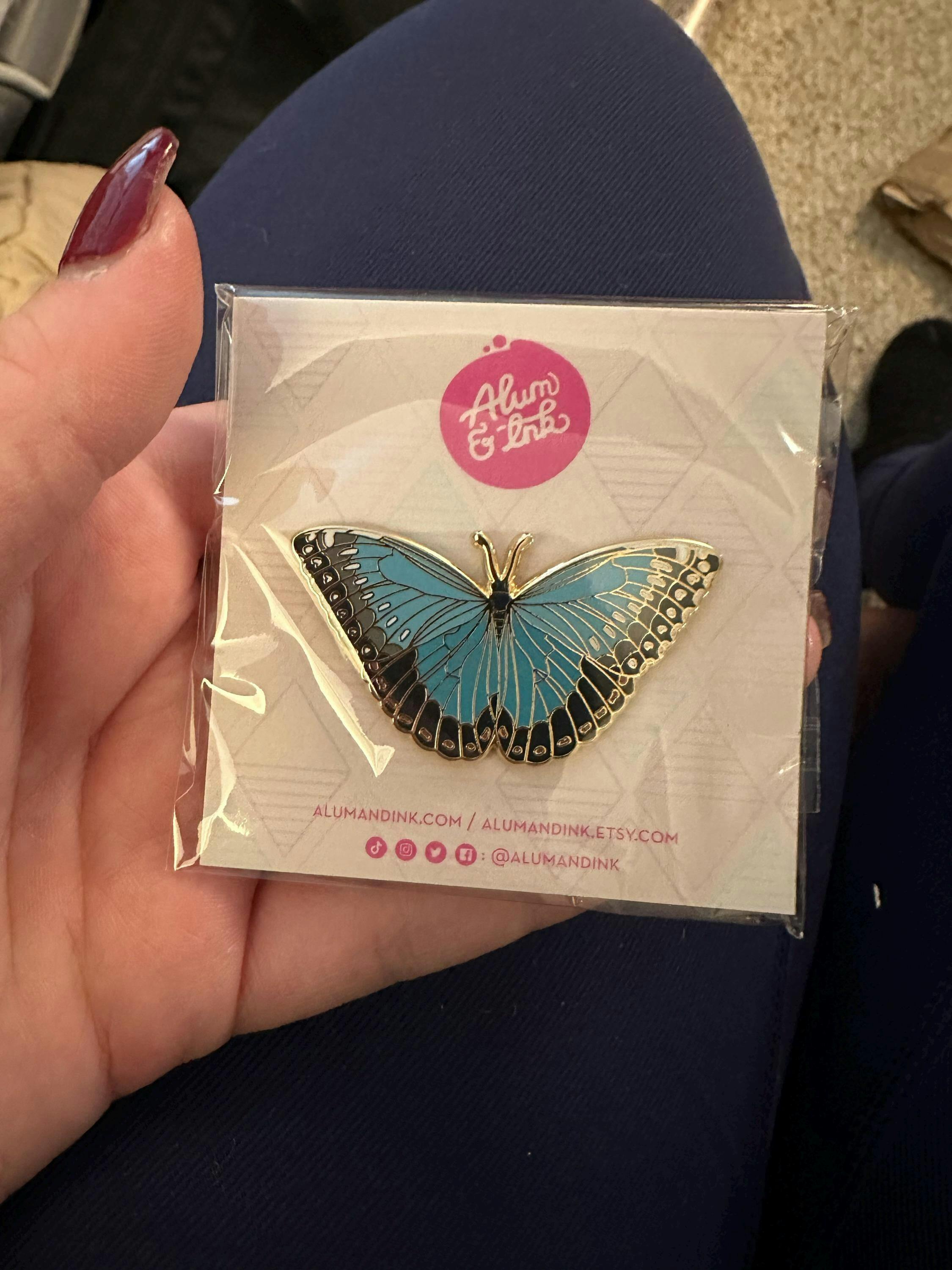 Blue Morpho Butterfly (Morpho peleides) Enamel Pin – Alum and Ink
