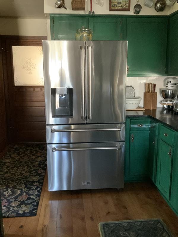 THOR Kitchen 36 in. Professional Counter Depth French Door Freestanding Refrigerator with Ice & Water Dispenser in Stainless Steel- TRF3601FD