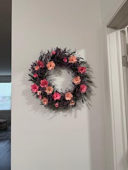 20" Preserved Caspia Flower and Pink Handmade Wooden Flowers Spring Wreath|Amber Ambience