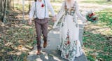 Rustic Embroidered Floral Wedding Dress with Cape Sleeves
